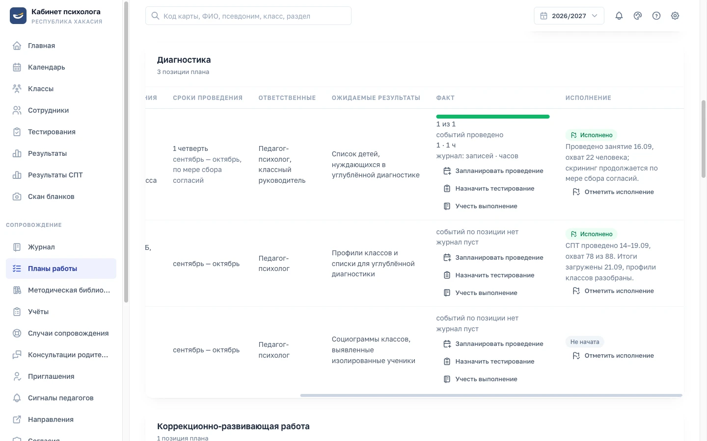 План работы: факт по событиям и отметки исполнения с комментариями (демо-данные)
